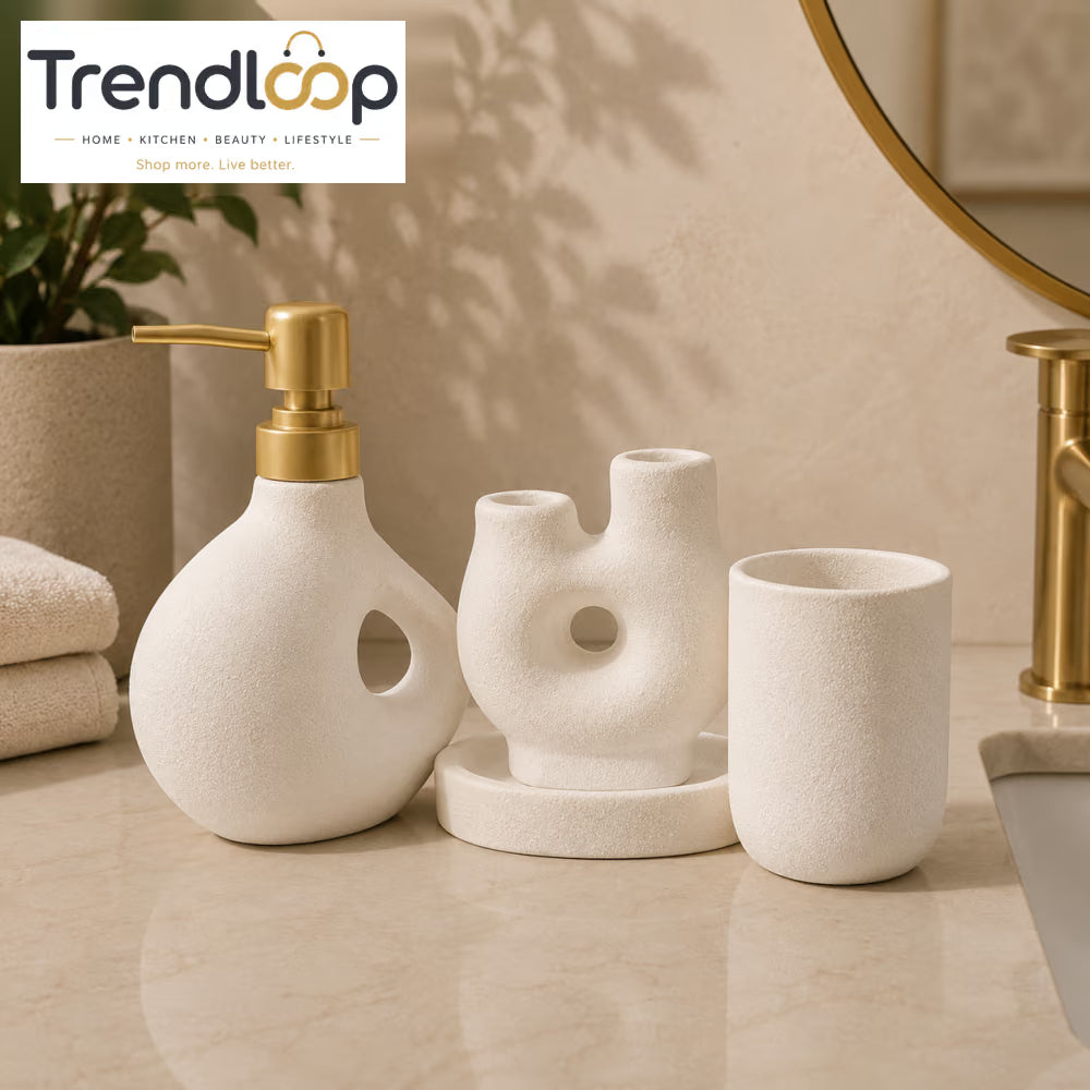 MODERN CERAMIC BATHROOM ACCESSORIES SET WITH SOAP DISPENSER