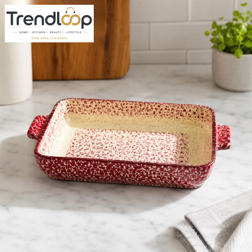 DANNY HOME RECTANGULAR PORCELAIN CERAMIC BAKING TRAY WITH HANDLES VINTAGE FLORAL DESIGN SM01-22