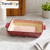 DANNY HOME RECTANGULAR PORCELAIN CERAMIC BAKING TRAY WITH HANDLES VINTAGE FLORAL DESIGN SM01-22