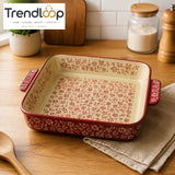 DANNY HOME OVAL PORCELAIN CERAMIC BAKING TRAY WITH HANDLES VINTAGE FLORAL DESIGN SM01-19