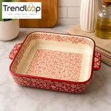 DANNY HOME RECTANGULAR PORCELAIN CERAMIC BAKING TRAY WITH HANDLES VINTAGE FLORAL DESIGN SM01-16