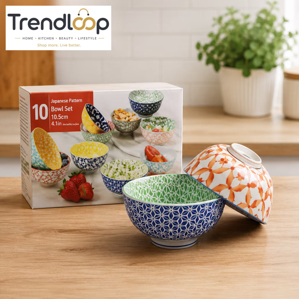 DANNY HOME 10-PIECE JAPANESE STYLE PORCELAIN DINNER BOWL SET 4.75" ASSORTED PATTERNS SE-005