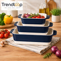 DANNY HOME 3-PIECE RECTANGULAR PORCELAIN BAKEWARE SET WITH HANDLES 19CM + 26CM + 31CM NAVY BLUE KW3T-3