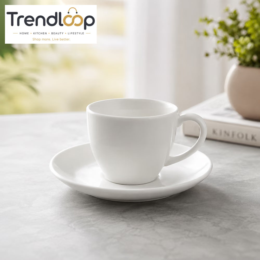 DANNY HOME 6-PIECE PORCELAIN CUP & SAUCER SET 210ML CLASSIC WHITE COFFEE & TEA SET FKFB210-W
