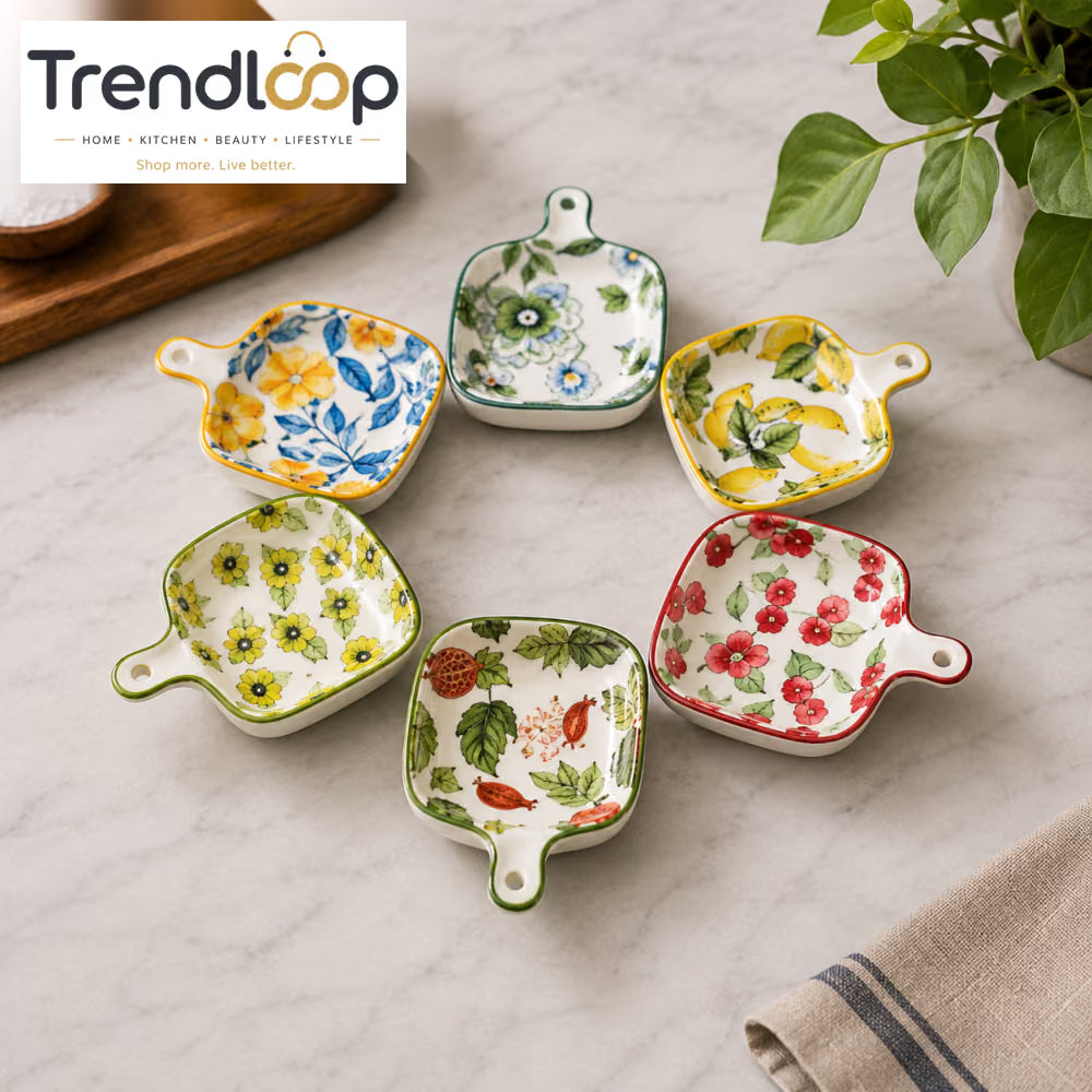 DANNY HOME 7.5" FLORAL PORCELAIN MINI BAKING DISH WITH HANDLE OVEN-TO-TABLE BAKEWARE FF02