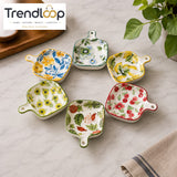 DANNY HOME 7.5" FLORAL PORCELAIN MINI BAKING DISH WITH HANDLE OVEN-TO-TABLE BAKEWARE FF02
