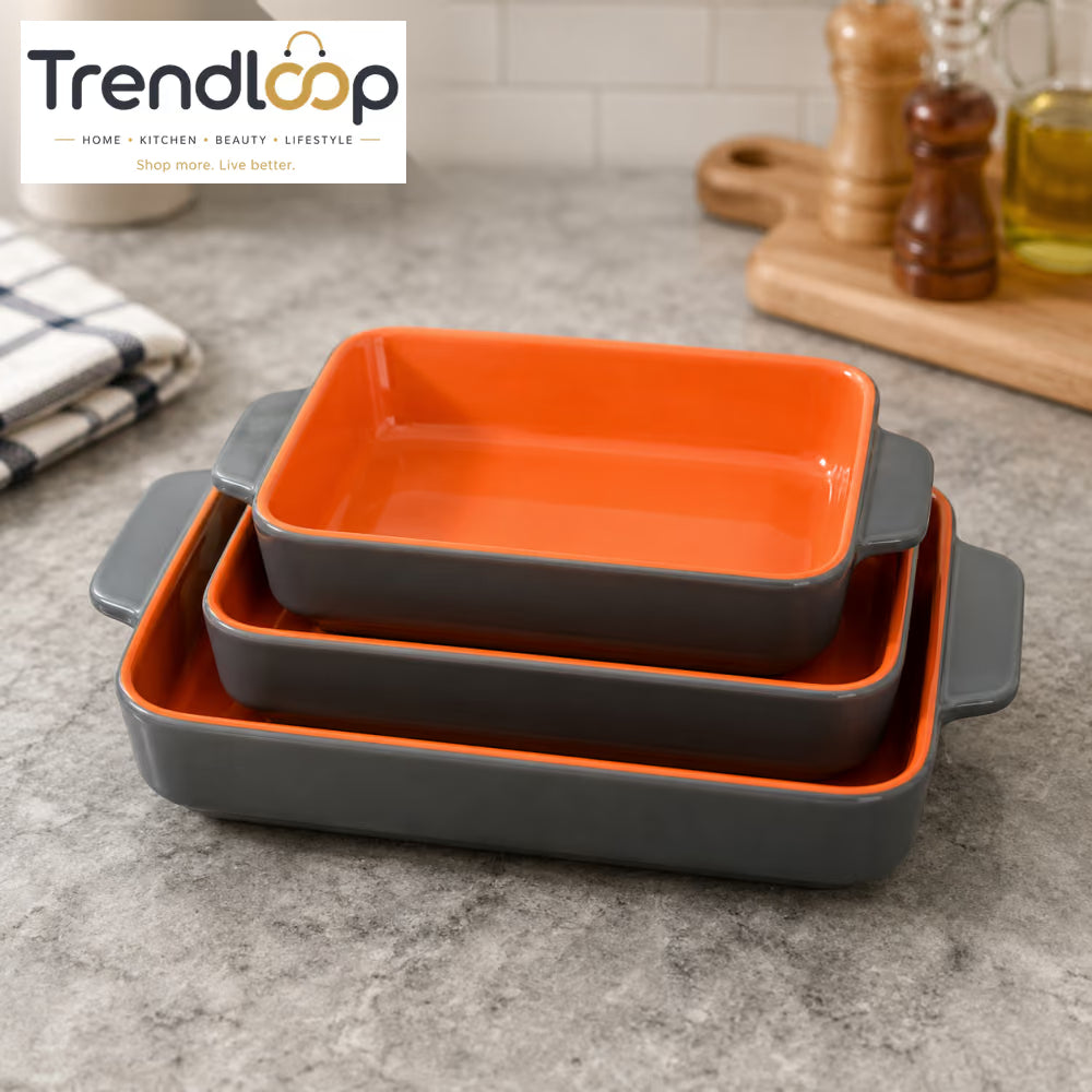 DANNY HOME 3-PIECE RECTANGULAR PORCELAIN BAKING DISH SET WITH HANDLES 14CM + 17CM + 20CM DB001-7