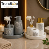 ELEGANT FLORAL PORCELAIN BATHROOM ACCESSORY SET WITH TRAY