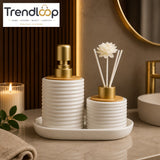 MODERN LUXURY PORCELAIN SOAP DISPENSER & DIFFUSER VANITY SET WITH DECORATIVE TRAY - BP-02