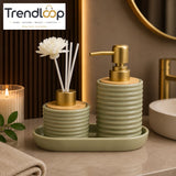 MODERN LUXURY PORCELAIN SOAP DISPENSER & DIFFUSER VANITY SET WITH DECORATIVE TRAY - BP-02