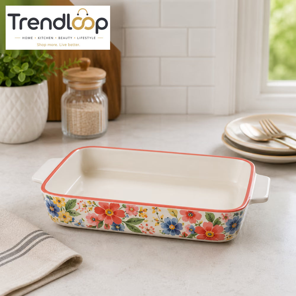 DANNY HOME COLORFUL DECORATIVE STONEWARE RECTANGULAR BAKEWARE DISH WITH HANDLES – ASC004-KP1