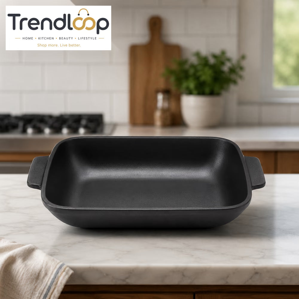 DANNY HOME MATTE BLACK STONEWARE RECTANGULAR BAKING & ROASTING DISH WITH HANDLES 9.0 INCH – 90CFKP