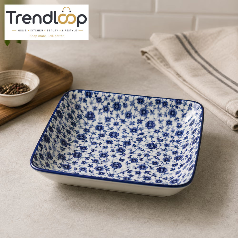 DANNY HOME BLUE FLORAL PORCELAIN SQUARE SERVING PLATE 8.0 INCH – 80FTP