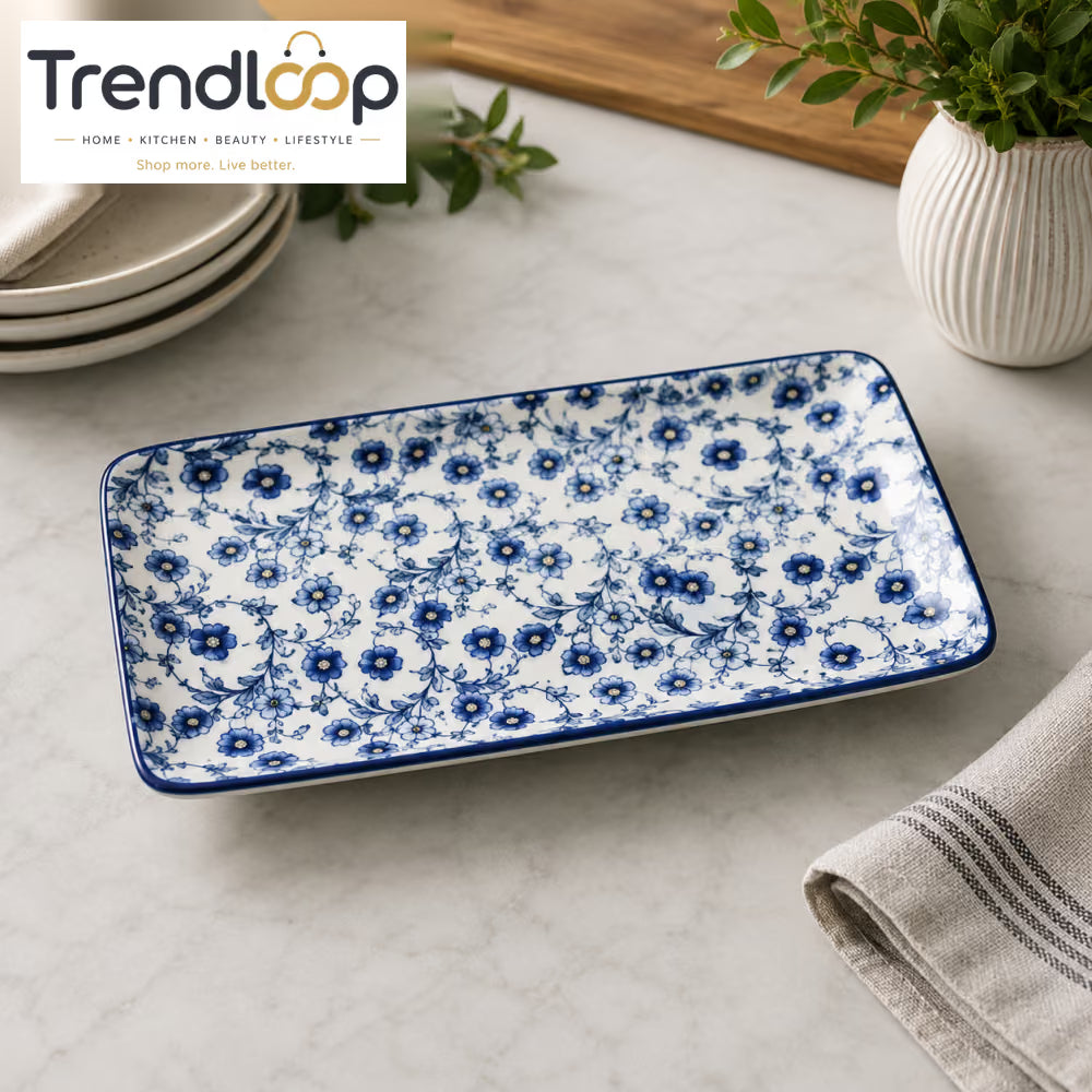 DANNY HOME BLUE FLORAL PORCELAIN RECTANGULAR SERVING PLATTER 7.0 INCH – 70CFP