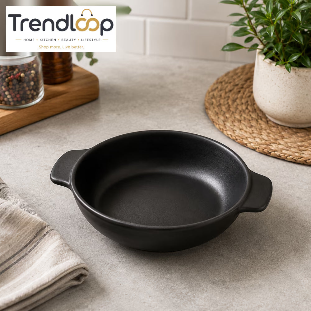 DANNY HOME MATTE BLACK STONEWARE SERVING CASSEROLE BOWL WITH HANDLES 6.0 INCH – 60YKP 2022