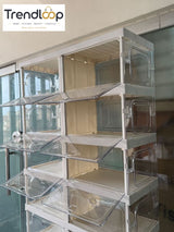 SPACE-SAVING FOLDABLE SHOE CABINET WITH CLEAR DISPLAY DOORS 18-COMPARTMENT