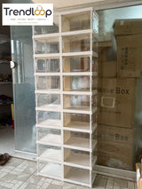 SPACE-SAVING FOLDABLE SHOE CABINET WITH CLEAR DISPLAY DOORS 18-COMPARTMENT