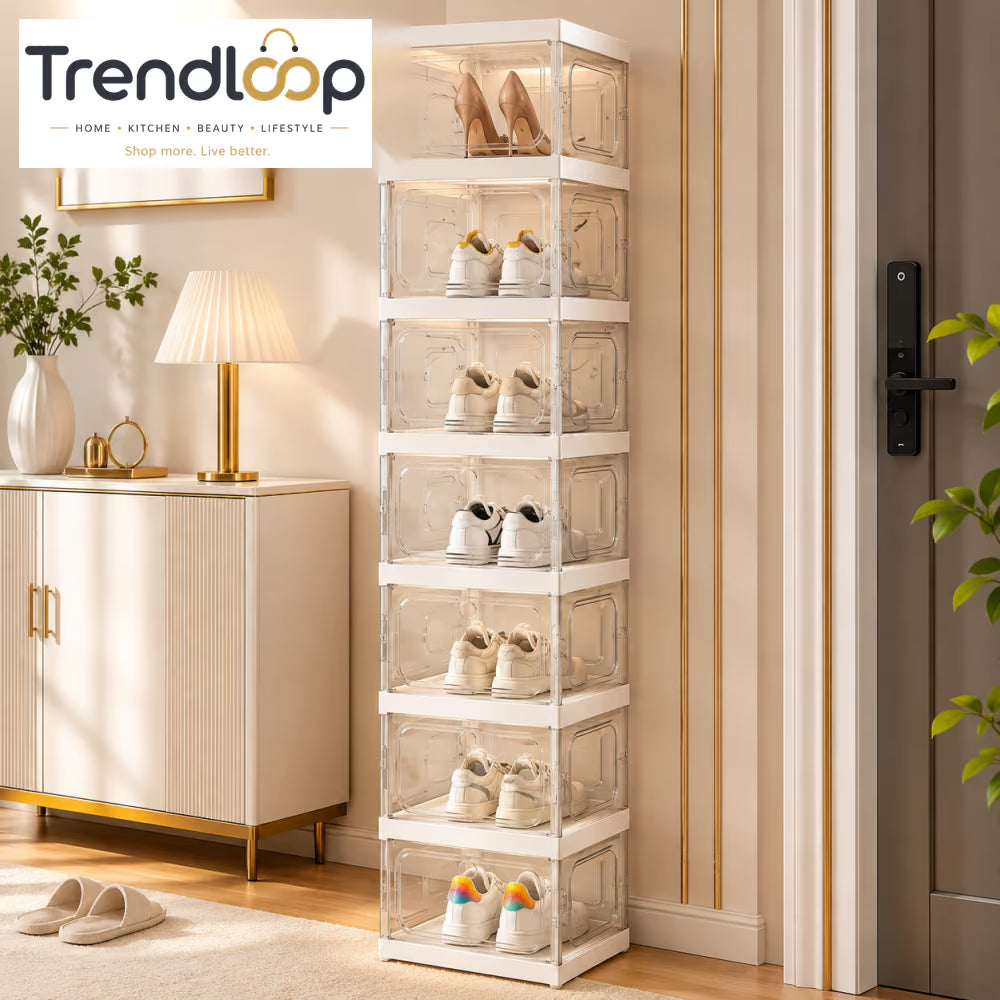 SPACE-SAVING FOLDABLE SHOE CABINET WITH CLEAR DISPLAY DOORS 9-COMPARTMENT