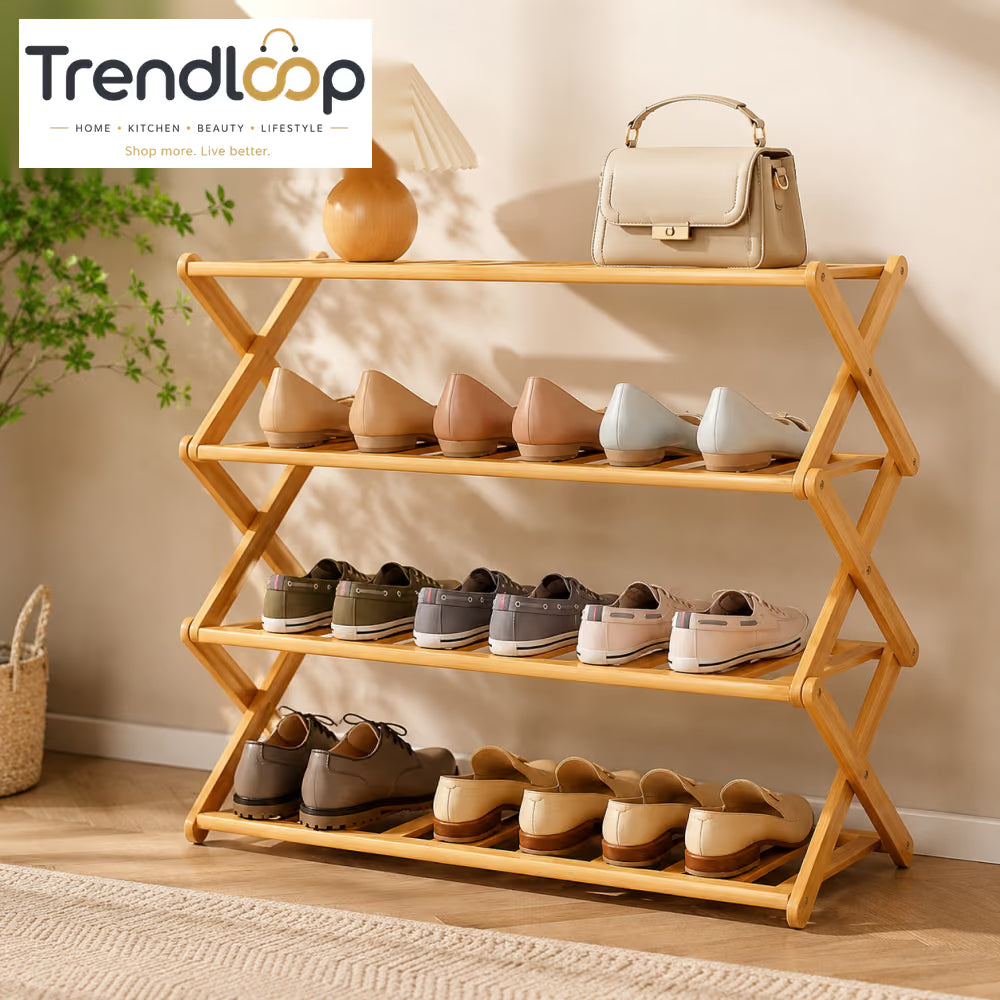 HOMDELUX MULTILAYER BAMBOO FOLDABLE SHOE RACK - 4 LAYERS