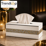 PREMIUM CRYSTAL DIAMOND MIRROR GLASS TISSUE BOX HOLDER  - WHITE