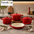 7-PIECE OSFE ENAMELED CAST IRON COOKWARE SET MULTIFUNCTIONAL KITCHEN COLLECTION - RED
