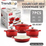 7-PIECE OSFE ENAMELED CAST IRON COOKWARE SET MULTIFUNCTIONAL KITCHEN COLLECTION - RED