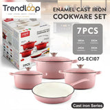 7-PIECE OSFE ENAMELED CAST IRON COOKWARE SET MULTIFUNCTIONAL KITCHEN COLLECTION - PINK