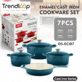 7-PIECE OSFE ENAMELED CAST IRON COOKWARE SET MULTIFUNCTIONAL KITCHEN COLLECTION - BLUE