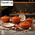 11-PIECE OSFE ENAMELED CAST IRON COOKWARE SET MULTIFUNCTIONAL KITCHEN COLLECTION - ORANGE