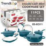 11-PIECE OSFE ENAMELED CAST IRON COOKWARE SET MULTIFUNCTIONAL KITCHEN COLLECTION - BLUE