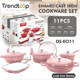 11-PIECE OSFE ENAMELED CAST IRON COOKWARE SET MULTIFUNCTIONAL KITCHEN COLLECTION - PINK