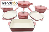11-PIECE OSFE ENAMELED CAST IRON COOKWARE SET MULTIFUNCTIONAL KITCHEN COLLECTION - PINK