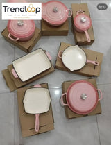 11-PIECE OSFE ENAMELED CAST IRON COOKWARE SET MULTIFUNCTIONAL KITCHEN COLLECTION - PINK