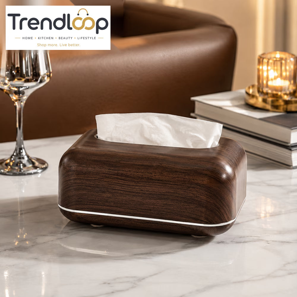 PREMIUM WOOD-GRAIN RECTANGULAR TISSUE STORAGE BOX