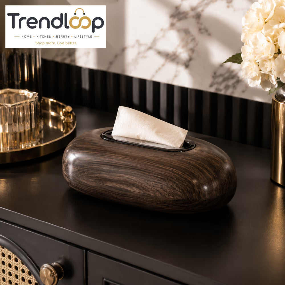 LUXURY OVAL WOOD-GRAIN TISSUE STORAGE BOX