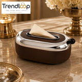 PREMIUM PLASTIC CURVE OVAL TISSUE BOX WITH CHROME FINISH - SILVER