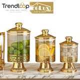 PREMIUM ACRYLIC STORAGE JAR SET WITH GOLDEN STAND - 3 PIECES