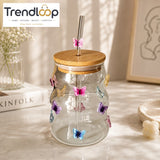GLASSIUM BUTTERFLY GLASS STRAW MUG WITH STRAW 450ML