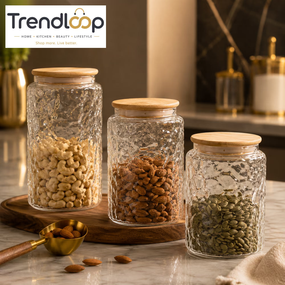 LUXURY CRYSTAL TEXTURE GLASS STORAGE JAR SET