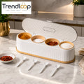 MODERN 4 COMPARTMENT SPICE STORAGE BOX WITH SPOONS