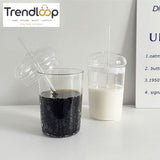 CLEAR GLASS CUP WITH LID & STRAW 450ML FOR JUICE WATER & ICED COFFEE