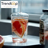 CLEAR GLASS CUP WITH LID & STRAW 450ML FOR JUICE WATER & ICED COFFEE