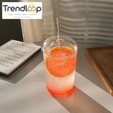 CLEAR GLASS CUP WITH LID & STRAW 450ML FOR JUICE WATER & ICED COFFEE