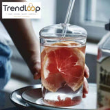 CLEAR GLASS CUP WITH LID & STRAW 450ML FOR JUICE WATER & ICED COFFEE