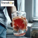 CLEAR GLASS CUP WITH LID & STRAW 450ML FOR JUICE WATER & ICED COFFEE