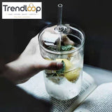 CLEAR GLASS CUP WITH LID & STRAW 450ML FOR JUICE WATER & ICED COFFEE