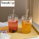 CLEAR GLASS CUP WITH LID & STRAW 450ML FOR JUICE WATER & ICED COFFEE