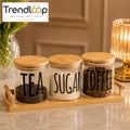 PREMIUM AIRTIGHT GLASS STORAGE JAR SET WITH BAMBOO LIDS & WOODEN TRAY