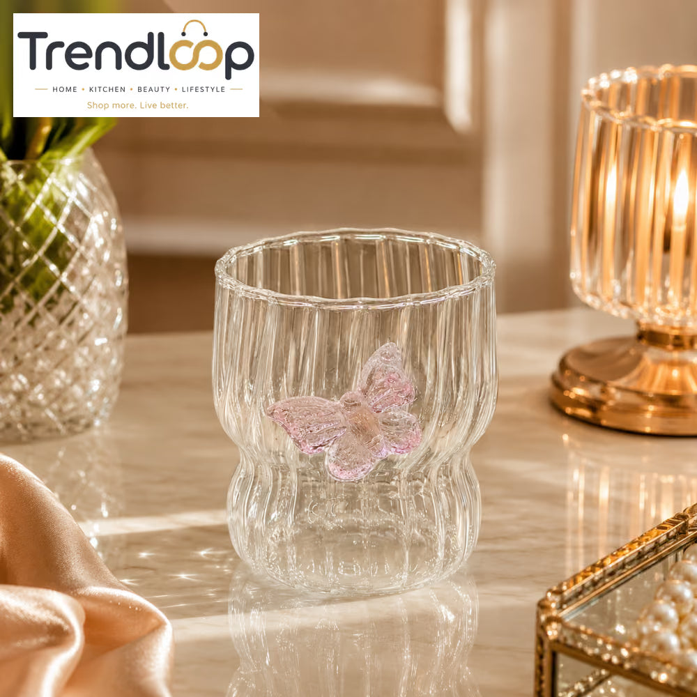 GLASSLUX BUTTERFLY RIBBED CUP – PREMIUM AESTHETIC DRINKING TUMBLER