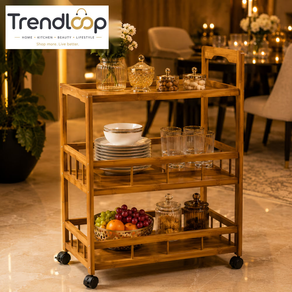 ROYAL SERVE 3-TIER WASHABLE WOODEN TEA TROLLEY